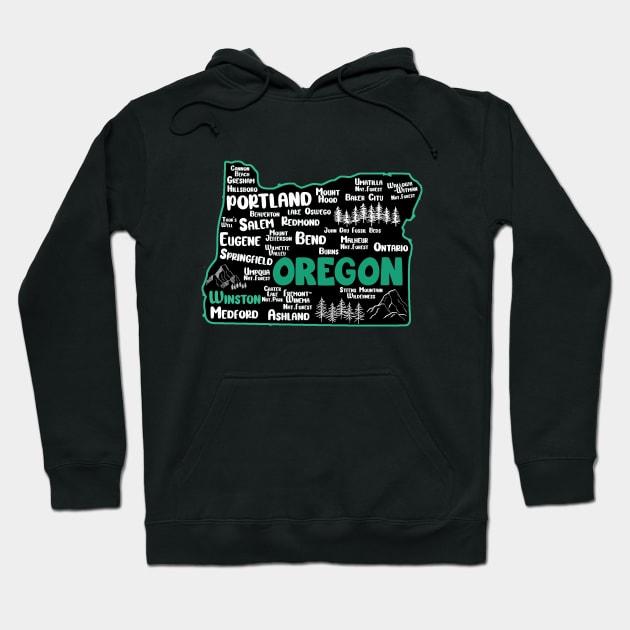 Cute map of Winston Oregon, Portland, Salem, Eugene, Springfield, Bend, Ontario, Medford Hoodie by BoogieCreates